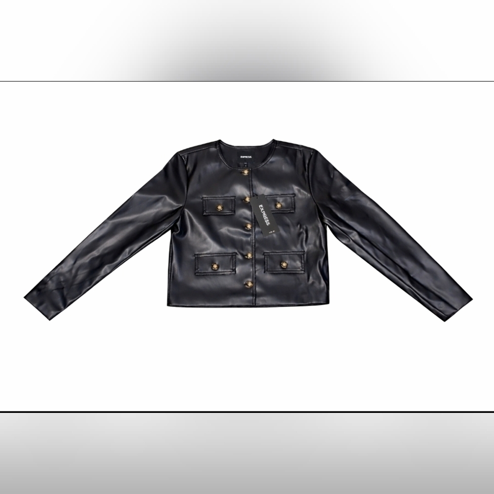 Nwt  Express Women’s Black Faux Leather Collarless Jacket XS  Winter Coat